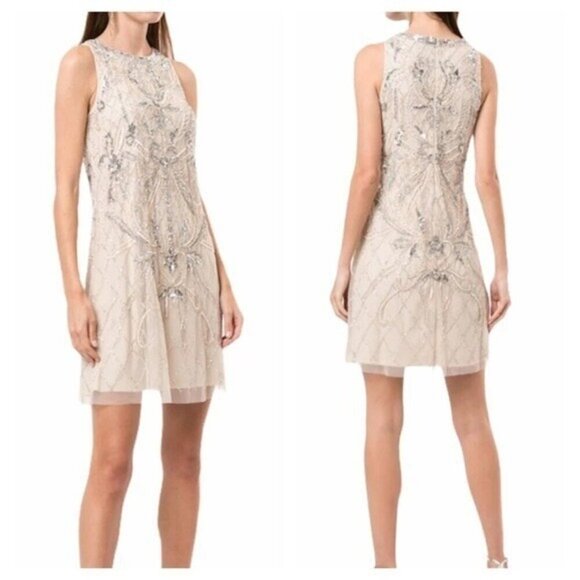 AIDAN MATTOX Embroidered Sequin Cocktail Dress Size 4 NEW - Picture 1 of 12